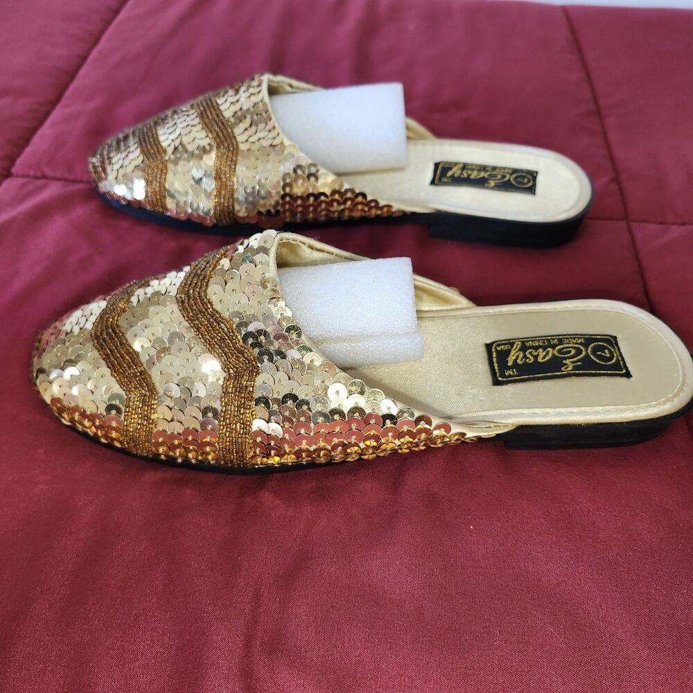 Vintage Easy USA Sequin Beads Mule Slides Y2K Satin Slippers Sz 7 NIB - Picture 3 of 11